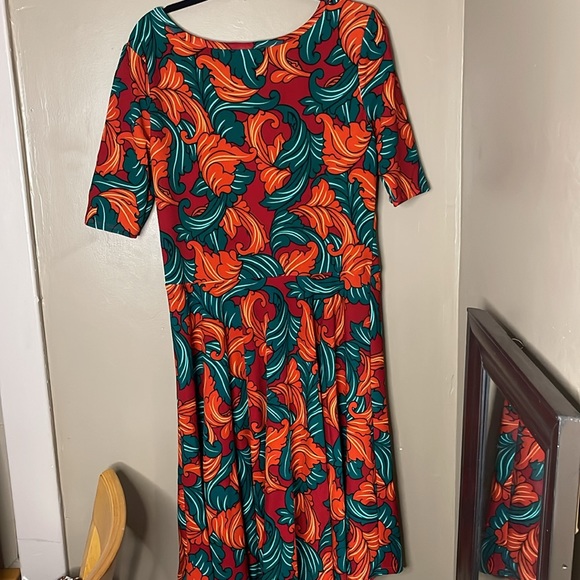 Lularoe Nicole Bright Color Fleur De Lis Print Plus Dress 2XL - Picture 2 of 3